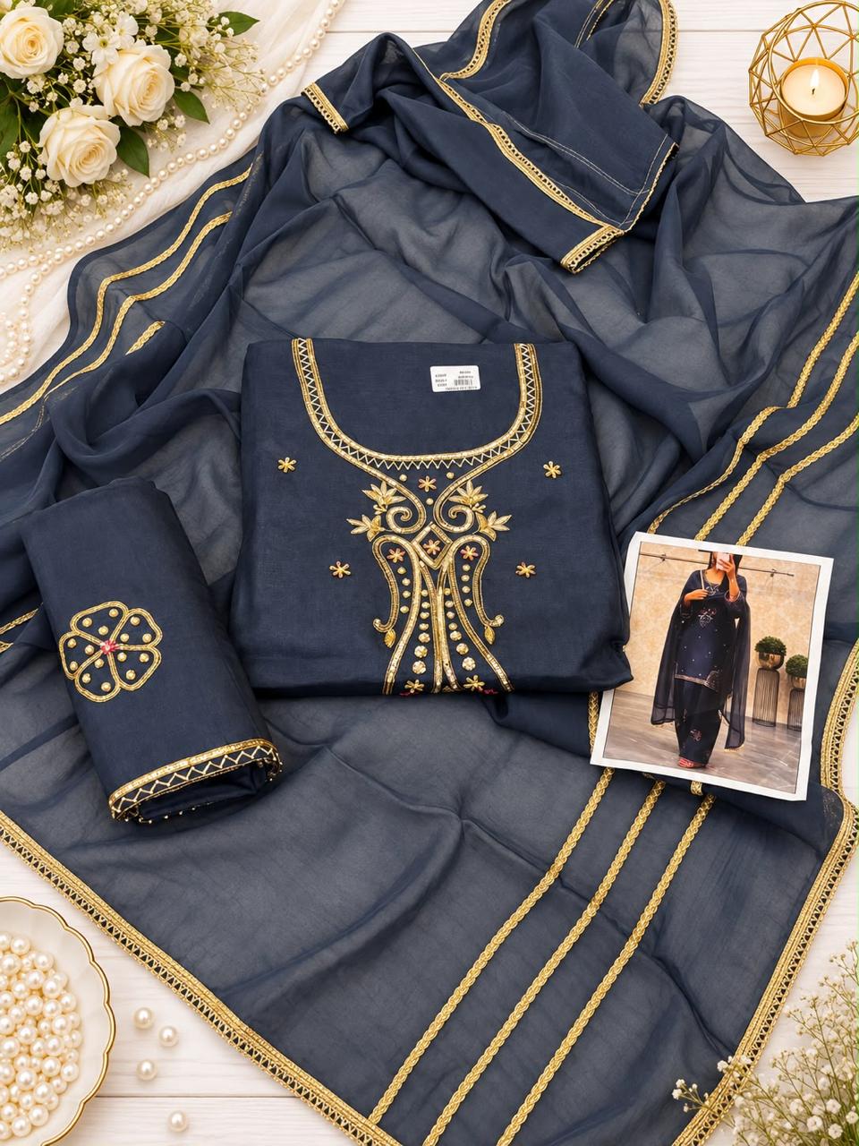 Navy embroidered suit set
